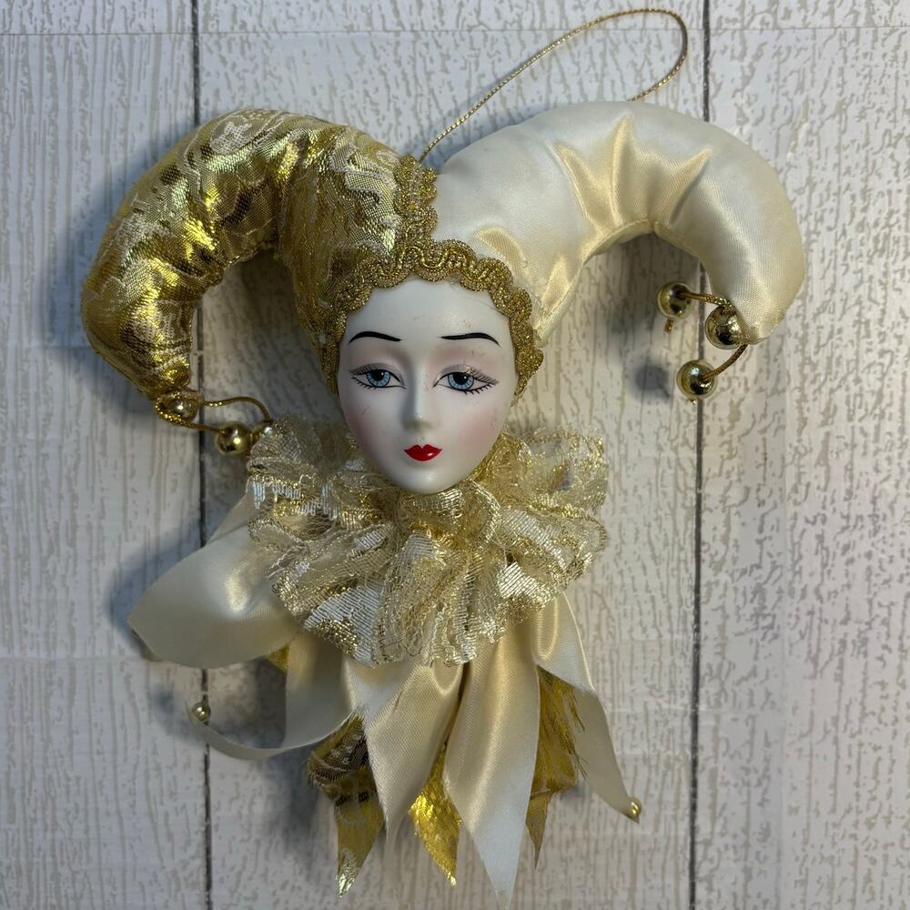 Vintage Gold Jester Christmas Ornament Harlequin Face